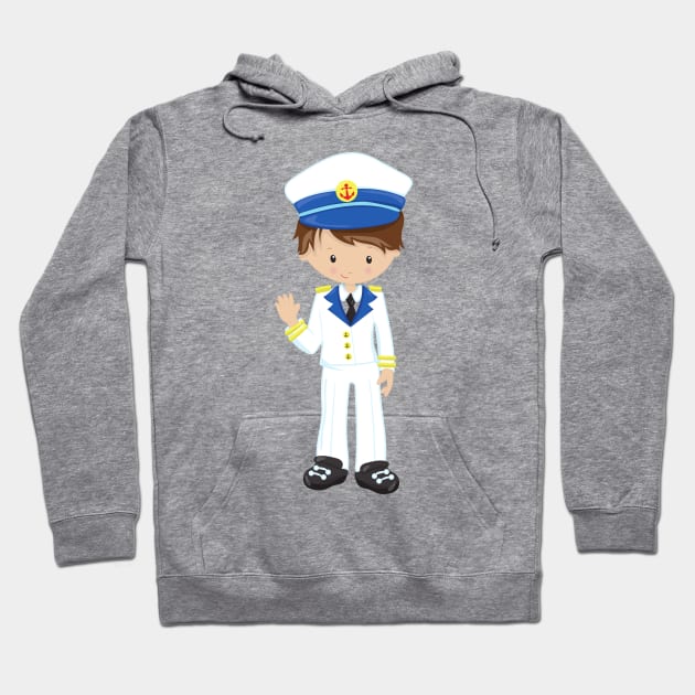 Boat Captain, Skipper, Brown Hair, Cute Boy Hoodie by Jelena Dunčević